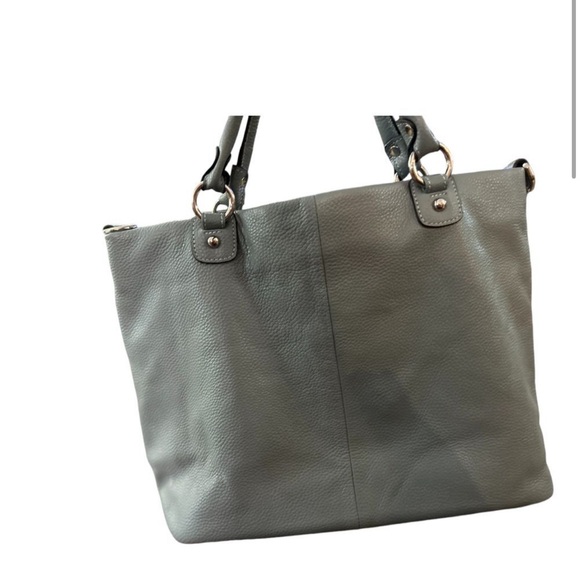 Kaitee Elegant Gray Leather Tote Bag with Silver Hardware and Zipper Detail - Picture 8 of 11